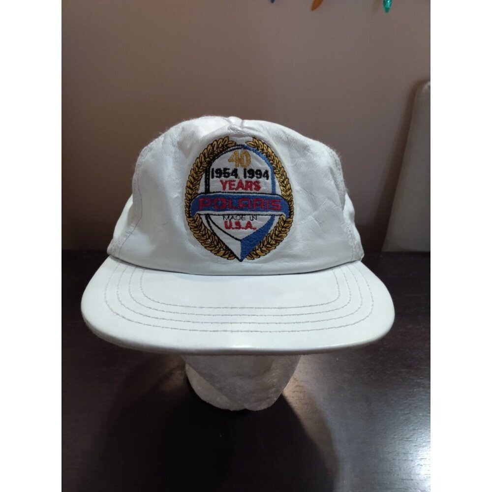 Vintage 90s Polaris Leather Strapback Hat 40 Year Anniversary 1994 Snowmobile